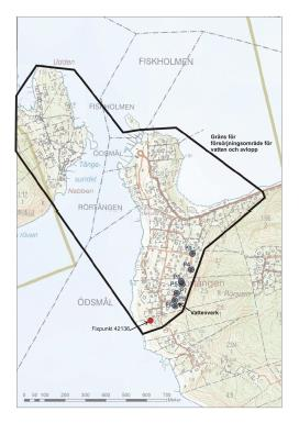 Figur 17. Vattenförsörjningsområdet, uttagsbrunnar Förbrukningen är ojämnt fördelad över året, med hög förbrukning sommartid och låg förbrukning under vinterhalvåret.