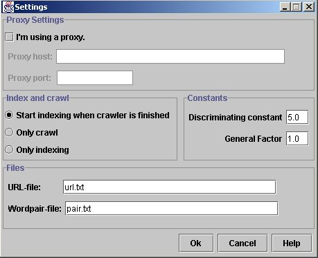 Settings Inställningsfönstret består av fyra olika delar, se figur 2. Proxysetting, index and crawl, constants och files.