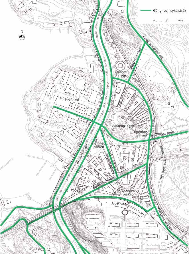 Programförslag Parkering Avsikten är att Albano ska bli en stadsdel där gångoch cykeltrafiken dominerar över biltrafiken.