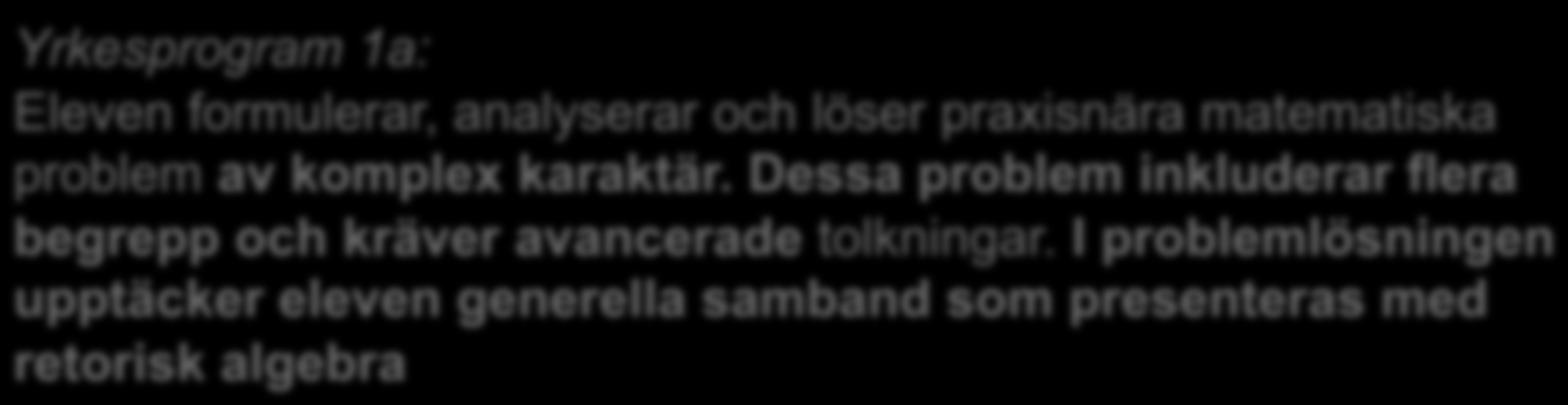 Eleven formulerar, analyserar och löser matematiska problem av komplex Yrkesprogram 1a: karaktär.