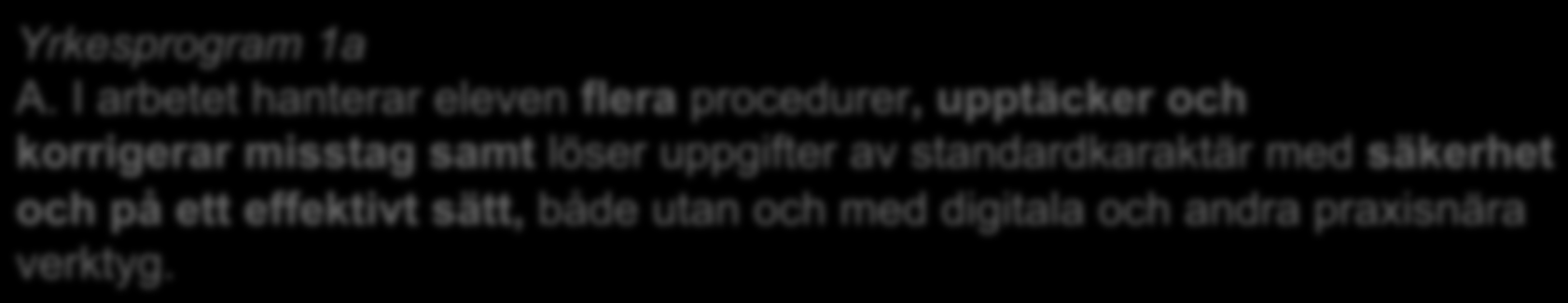 Gymnasieskolan procedur I Yrkesprogram arbetet hanterar 1a eleven några enkla procedurer och löser uppgifter av standardkaraktär A.