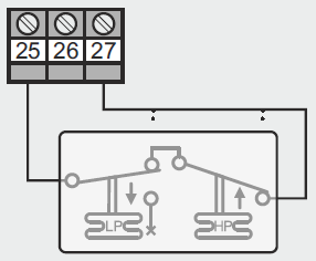 3-terminals Hög-/Lågtrycksvakt Konfiguration Ingång 1 konfiguration: