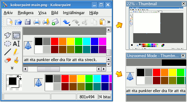 5.3 Miniatyrbild Om Miniatyrbildsläge med zoom är markerat, visas hela bilden skalad efter behov för att passa i miniatyrbildsfönstret (bilden