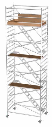 vattenresistent plywood. Plattformar med integrerad lucka möjliggör säker klättring på ställningens insida.