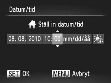 Ställa in datum och tid Inställningsskärmen för Datum/tid visas när du slår på kameran för första gången.
