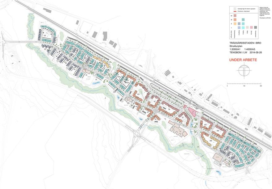 områdets östra delar. Genom planområdet planeras en huvudgata i öst-västlig riktning. Huvuddelen av bostadskvarteren planeras norr om huvudgatan.