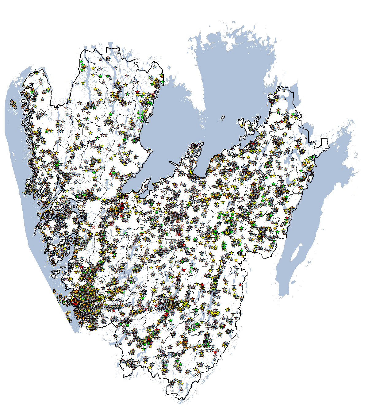 Figur 1. Karta över förorenade områden i Västra Götalands län. 1.6.2.