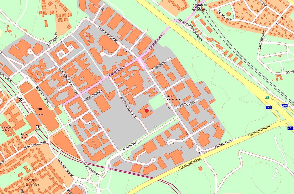 Hitta till Kistavägen 25, Kista (röd punkt i kartan):
