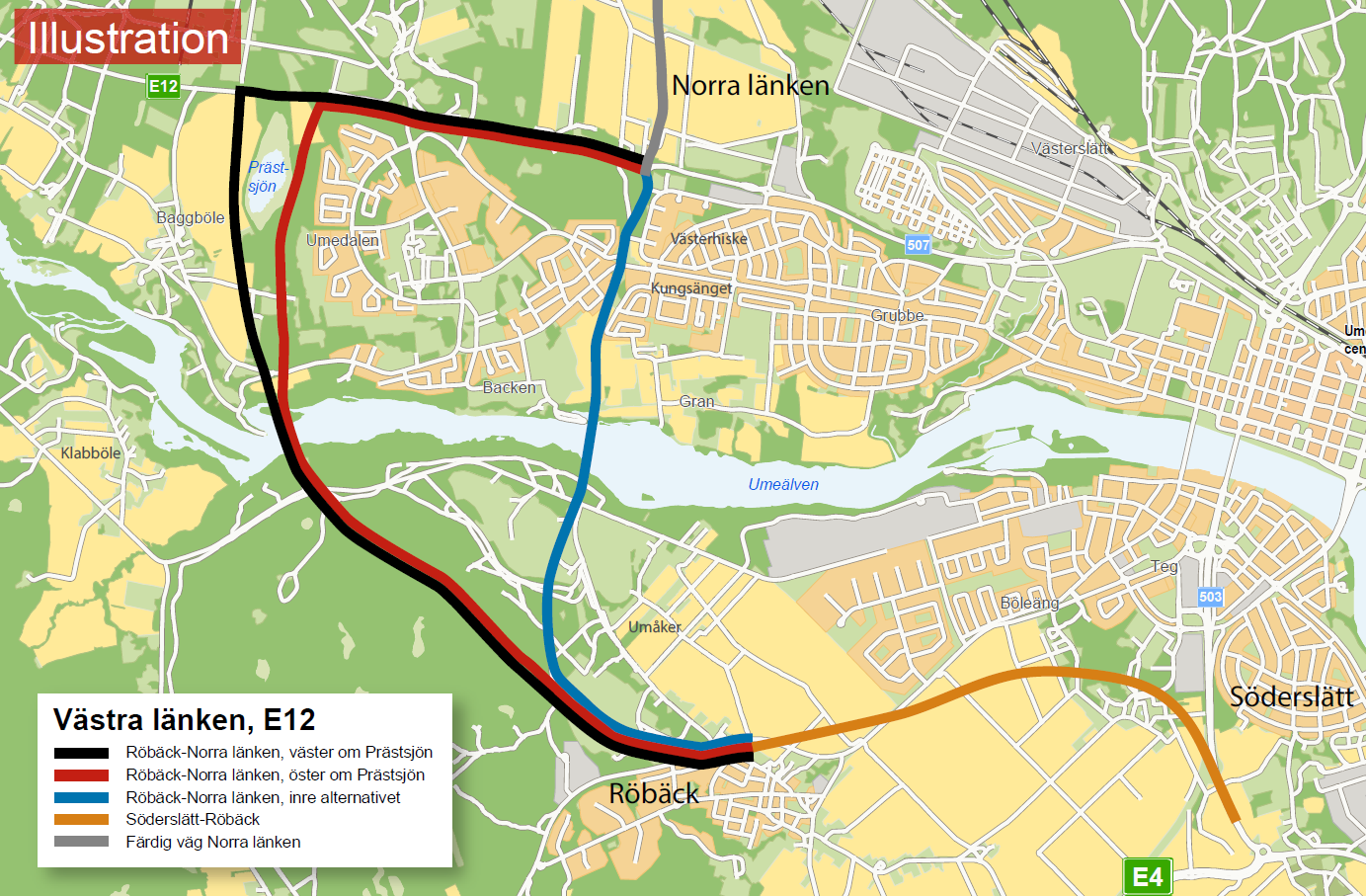 Umeåprojektet Västra länken Söderslätt Norra länken, alt. väster Prästsjön., YN003 Infoga diagram, figur eller bild här 1.