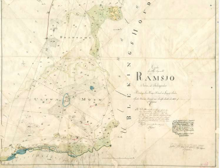 Utsnitt ur karta från 1829 visar böndernas