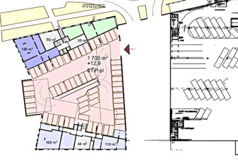 Projektet innehåller garage i tre plan under bostadshusen med ca 190 bilplatser och infart från f d Folketingsvägen. Varutransporter till biblioteket skall i första hand ske via f d Folketingsvägen.