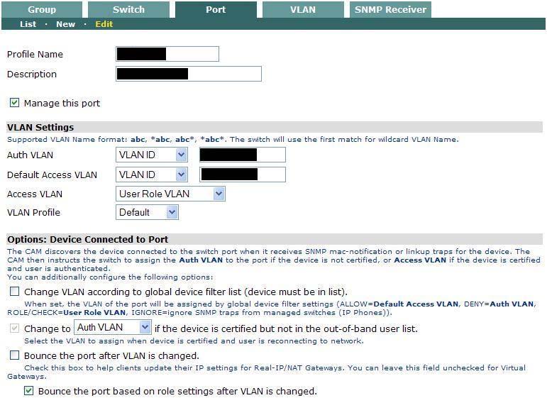 Genomförande 10. Konfigurera en portprofil för rollbaserad VLAN-tilldelning. Figur 12 Portprofil 11.