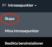 Funktionen intressepunkter når du under vänstra huvudmenyn under alternativet Skapa intresspunkt (Skapa).