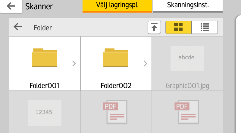 5. Skriv ut 5. Tryck på [USB] eller [SD-kort], beroende på vilken typ av lagringsenhet som du använder. 6. Ange var du vill spara skannade data. 7. Placera originalet. 8.