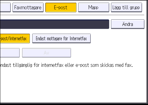 Grundläggande instruktioner för att skicka skannade filer via e-post [AB], [CD], [EF], [GH], [IJK], [LMN], [OPQ], [RST], [UVW], [XYZ], [1] till [10]: Läggs till i listan över poster i vald rubrik.