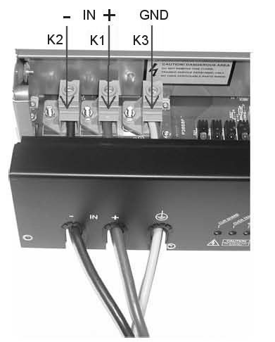 Figur 1 Inkoppling kablar för 24V och 48V ingång. Figur 2 Inkoppling kabel för 110V och 220V ingång.