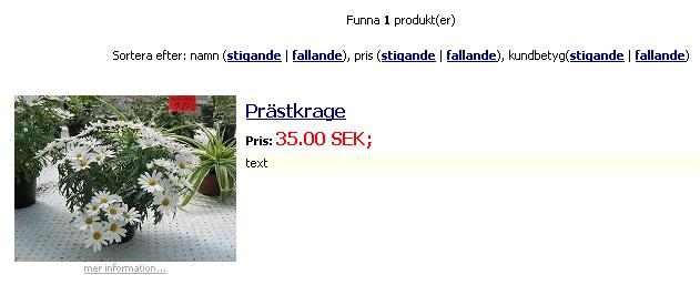 produkter. Skriv in produktnamn t ex prästkrage.