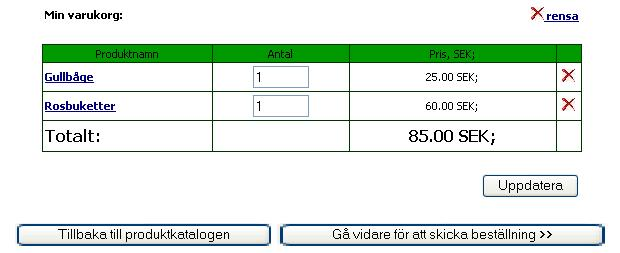 3 Varukorgen För att lägga till produkter i varukorgen, är det bara att klicka på Lägg till produkt knappen. När en besökare klickar på Lägg till produkt knappen, visas en varukorg sida.