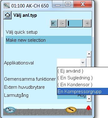 ska reglera både en kompressorgrupp och en kondensorgrupp. Vi väljer därför anläggningstyp Kompressorgrupp.