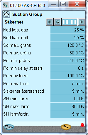 maxöverhettning = 5 och 35 K. Välj pump down begränsning VSD (varvtal) minihastighet (0.5 60.0 Hz) Minsta tillåtna hastighet innan stopp av Variable Speed Drive (Lågbelastning) VSD starthastighet (20.
