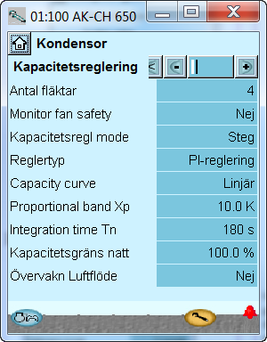 Fyra stegreglerade fläktar används i vårt exempel. Inställningarna visas här i displayen. För information: funktionen Monitoring fan safety kräver en ingångssignal från varje fläkt.