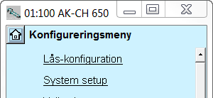Konfiguration - fortsatt Lås konfigurationen 1. Gå till Konfigurationsmeny 2. Välj Lås/Lås upp konfiguration 3. Lås Konfiguration Tryck i fältet mot Konfigurationslås. Välj Låst.