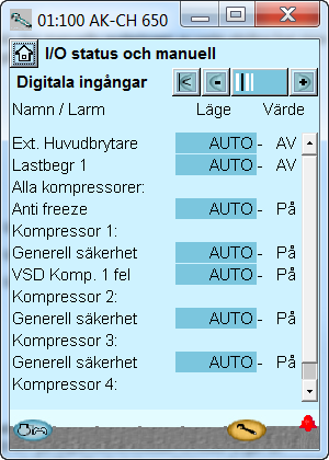 AUTO MAN OFF MAN ON Utgången regleras av regulatorn Utgången tvingas till pos. AV Utgången tvingas till pos.