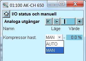 Kontroll av anslutningar - fortsatt 5. Kontrollera analoga utgångar Sätt reglering av utgångsspänning på manuell.