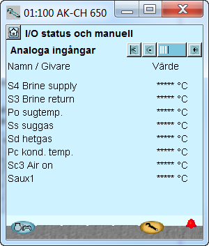 Kontrollera analoga ingångar Kontrollera att alla givare visar normala värden.