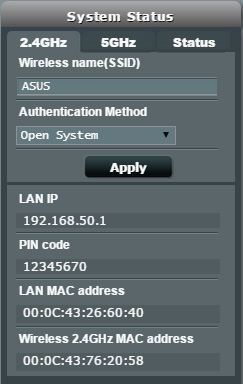 På skärmen Network Map (Nätverkskarta) och under System status (Systemstatus) kan du konfigurera de trådlösa säkerhetsinställningarna såsom SSID, säkerhetsnivå och krypteringsinställningar på