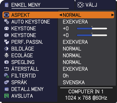 STAPEL menyinställningar 3.3 Välja driftläge för lampa Välj driftläge DUBBEL eller ALTERNERA för lampan. 1.