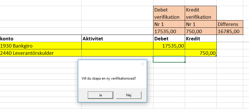 . Differensen dvs balansen i verifikationen är inte noll men detta är ok