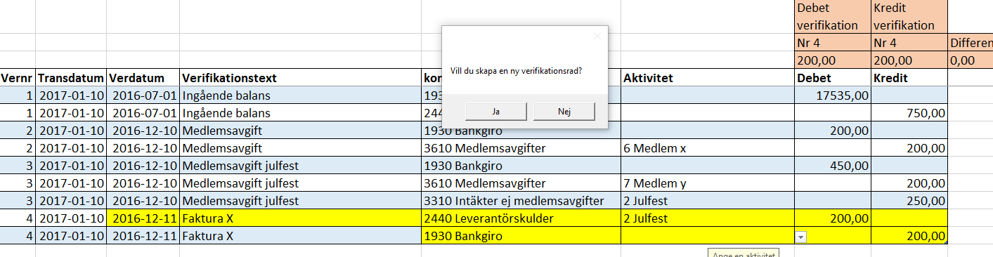 Du kan nu fortsätta att skapa och registrera nya verifikationer.