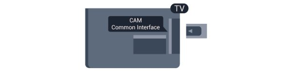 CAM Sätta in en CA-modul Stäng av TV:n innan du sätter in en CA-modul. Se CA-modulen för anvisningar om korrekt isättning. Felaktig isättning kan skada CA-modulen och TV:n.