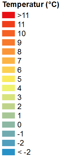 4 Temperatur 4.1 Årsmedeltemperatur Observerat 1961-1990 Årsmedeltemperatur är medelvärdet av varje års medeltemperatur beräknat utifrån dygnsmedeltemperatur.