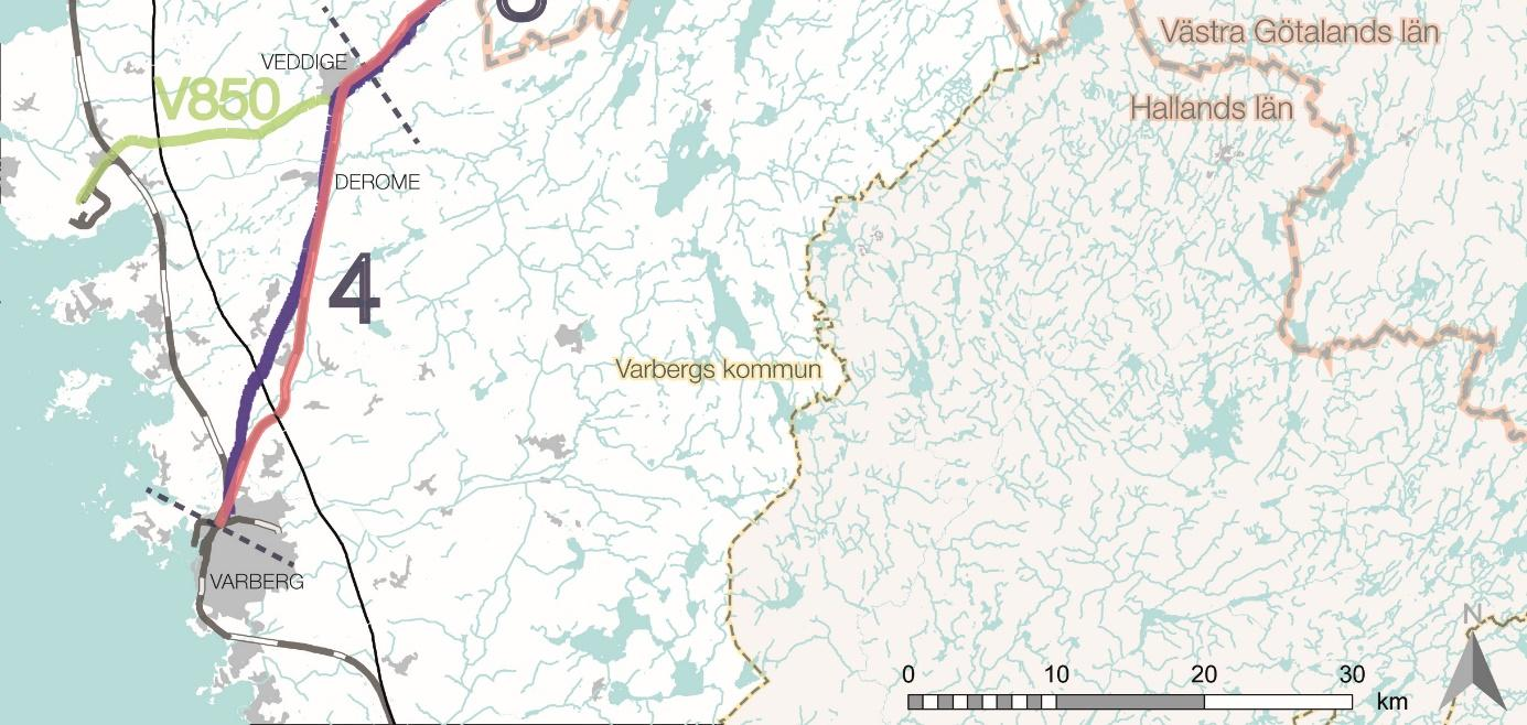 väg 1634, väg 850 och Viskadalsbanan.