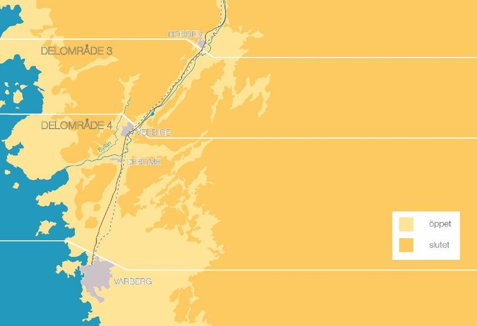 41(mörkgrå) och Viskadalsbanan(streckad)samt öppenhet i landskapet där den