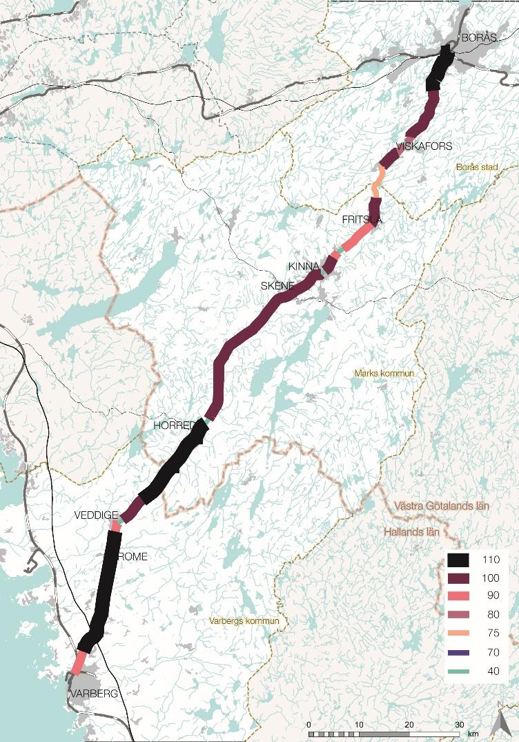 Det finns många korsningspunkter med olika typer av vägar och vägar av olika standard längs Viskadalsbanan. Totalt finns det ca 182 plankorsningar.