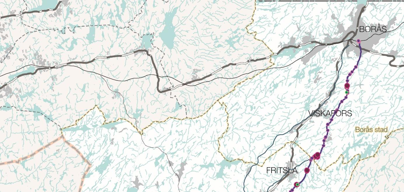 Figur 23: Dödsolyckor, svåra olyckor och lindriga olyckor längs