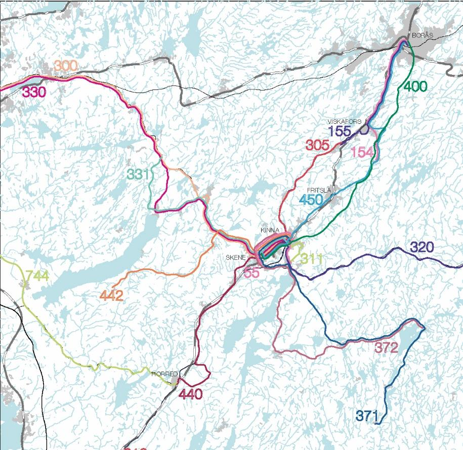 5.5. Busslinjer Busstrafiken i stråket har dels en matande funktion till tågtrafiken och tunga busslinjer, dels en kompletterande