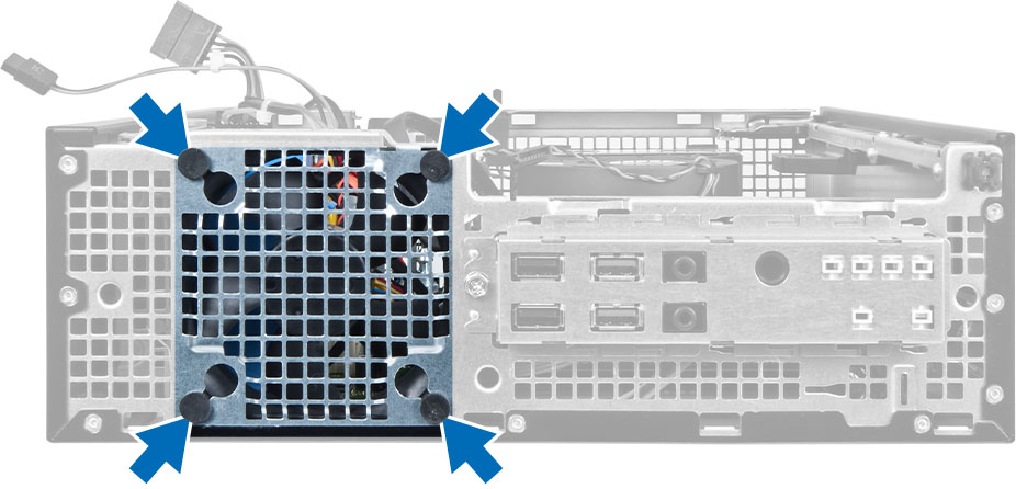 Placera systemfläkten i chassit. 2.