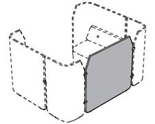 Fields Co-creation screen connection Skärm med ställfötter för koppling på två sidor och kan kombineras med bord på sidan 1 och/eller sidan 2. Skivan i tjocklek 23 mm.