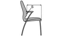 Sitthöjden mäts från golvet vertikalt till A-punkten. 64 kg placeras på stolssitsen vilket gör att stoppningen i sitsen delvis trycks ihop.