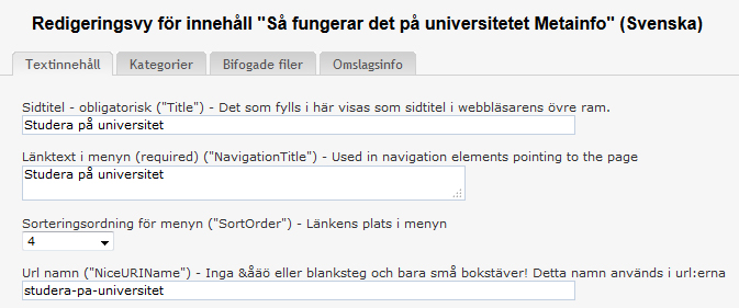 2. Använd tydliga URL:er Redigera URL i fliken Ändra nodegenskaper i InfoGlue.