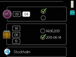 Valikute tegemine Väärtuse seadistamine kellaaeg & kuupäev 4.4 aeg 24 h 12 h kuupäev päev kuu aasta Muudetavad väärtused Valikutemenüüs on hetkel valitud võimalus tähistatud rohelise linnukesega.