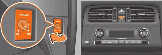 Airbagsystem 121 Bortkoppling av airbag Koppla bort airbag Se till att få den bortkopplade airbagen tillkopplad så snart som möjligt, för att denna åter ska kunna uppfylla sin skyddsverkan.