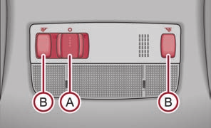 Ljus och sikt 51 Innerbelysning Belysning av passagerarutrymmet fram/bak* - typ 1 Med öppen dörr släcks innerbelysningen efter cirka 10 minuter för att förhindra att bilens batteri laddas ur helt.