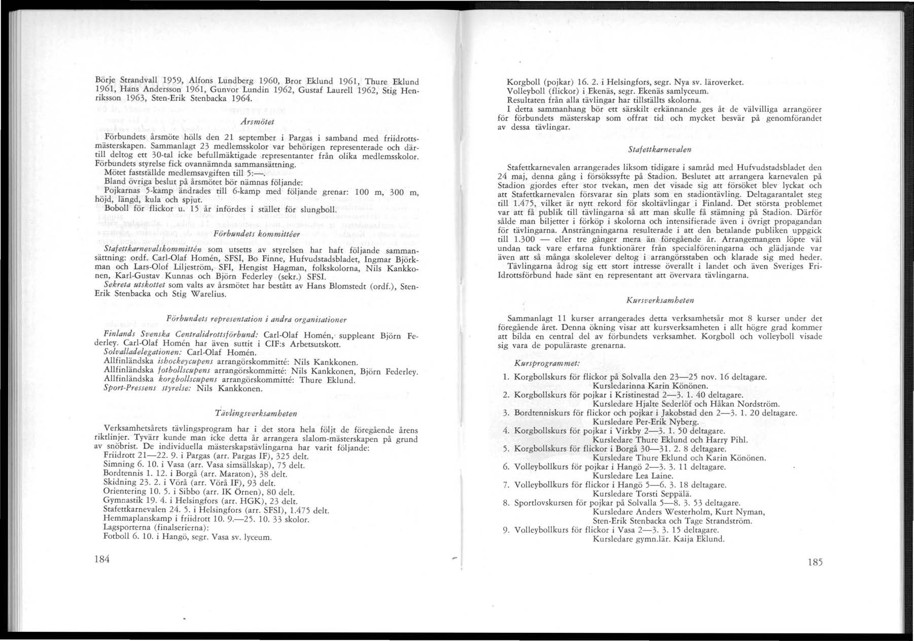 1: Börje Strandvall 1959, Alfons Lundberg 1960, Bror Eklund 1961, Thure Eklund 1961, Hans Andersson 1961, Gunvor Lundin 1962, Gustaf Laurell 1962, Stig Henriksson 1963, Sten-Erik Stenbacka.