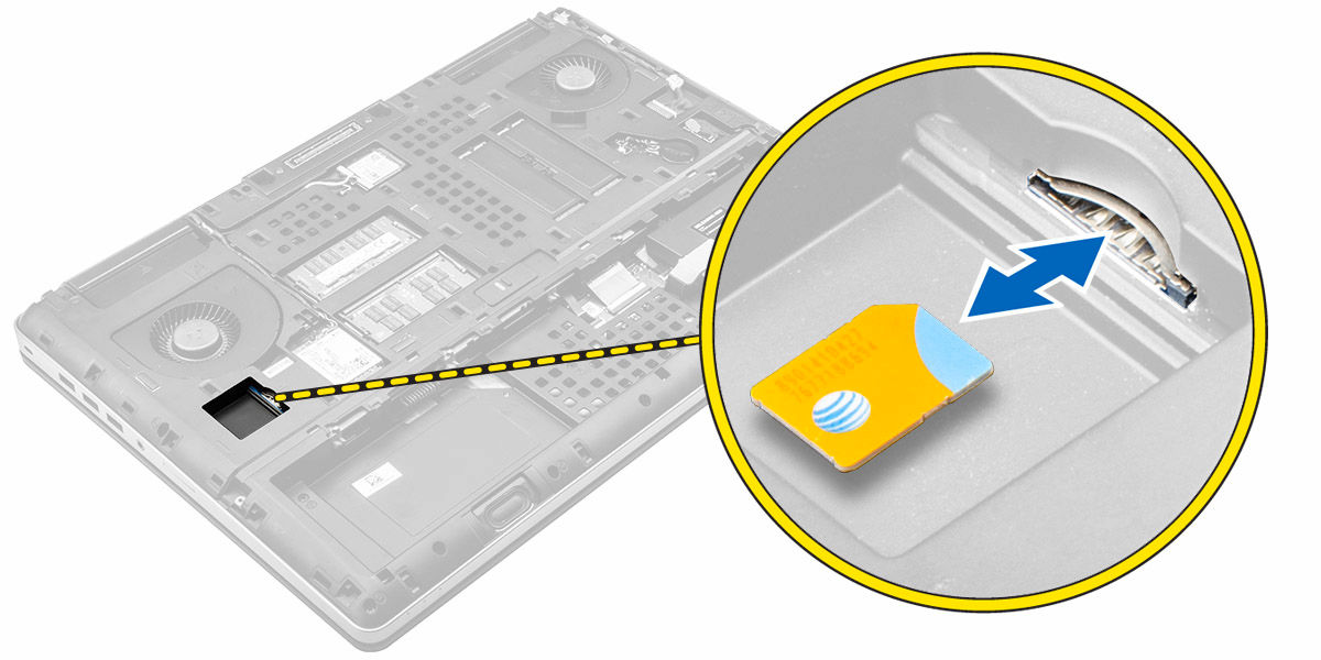 Installera SIM-kortet (subscriber identification module) 1. Skjut in SIM-kortet i kortplatsen tills det klickar på plats. 2. Installera: a. kåpan b. batteriet c. batterihöljet 3.