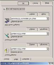 Inställning av enhet som ljudingångar och - utgångar från andra Windowsprogram dirigeras till För andra Windowsprogram kan du välja någon annan enhet för ljudinspelning och -uppspelning, t ex Windows